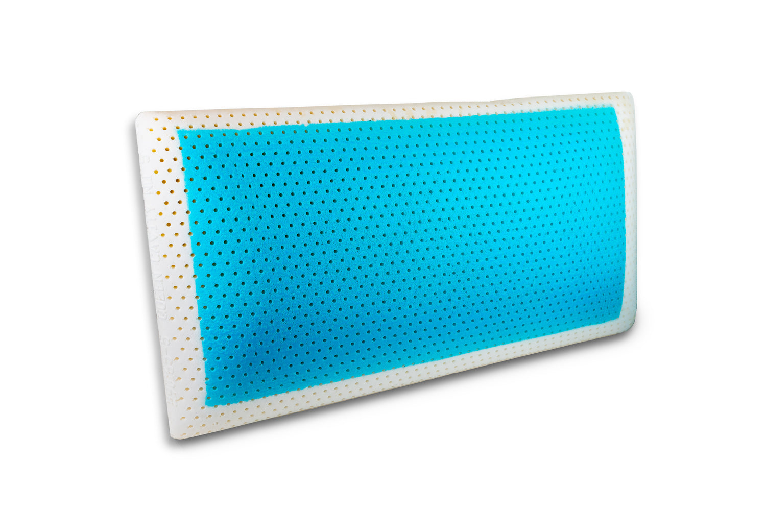 soft and supportive white latex pillow with blue, cooling phase-change material (PCM) gel coating on one side